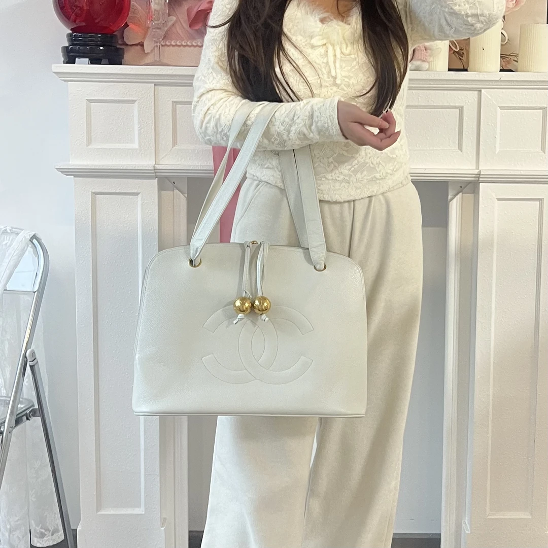 95新 Chanel/香奈儿 chanel奶白色手提包单肩包