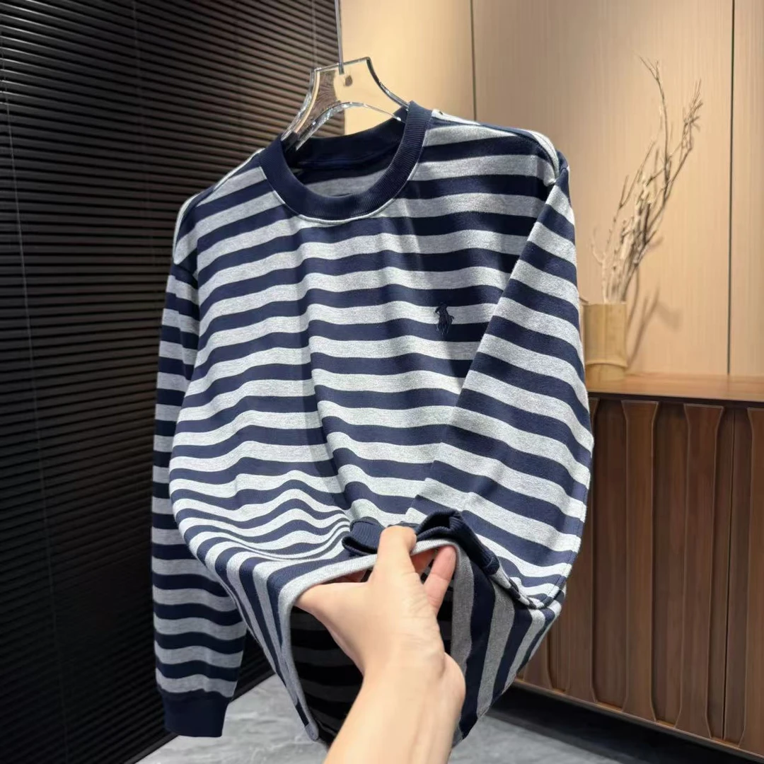 秋季新款男士简约条纹休闲百搭卫衣T恤6634