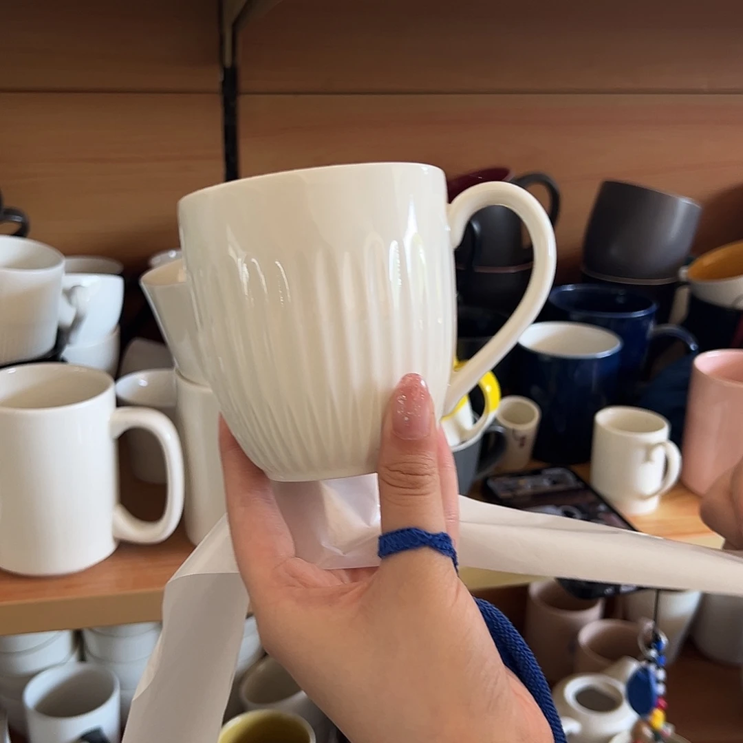 新骨瓷083微瑕暖白雏菊咖啡杯马克杯