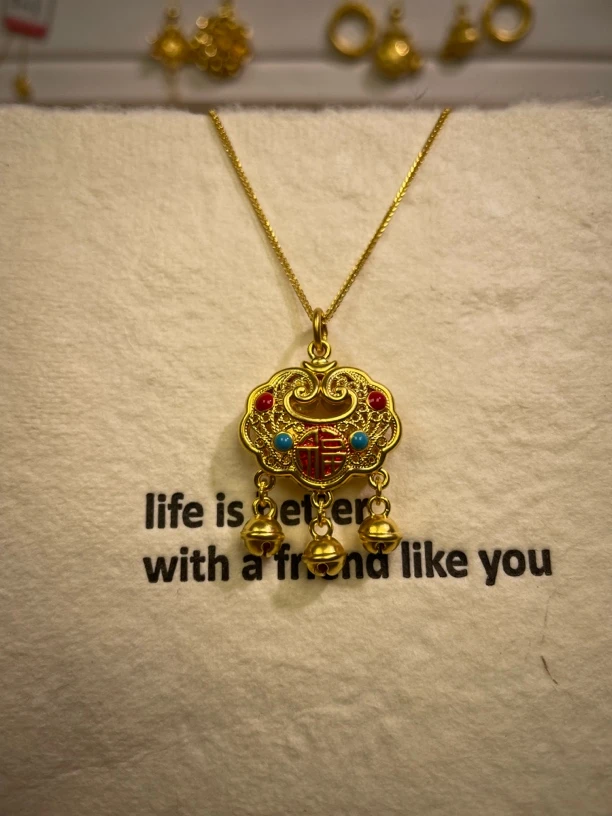 足金999 平安锁足金锁包烧蓝祥云锁宝宝套链古风传承