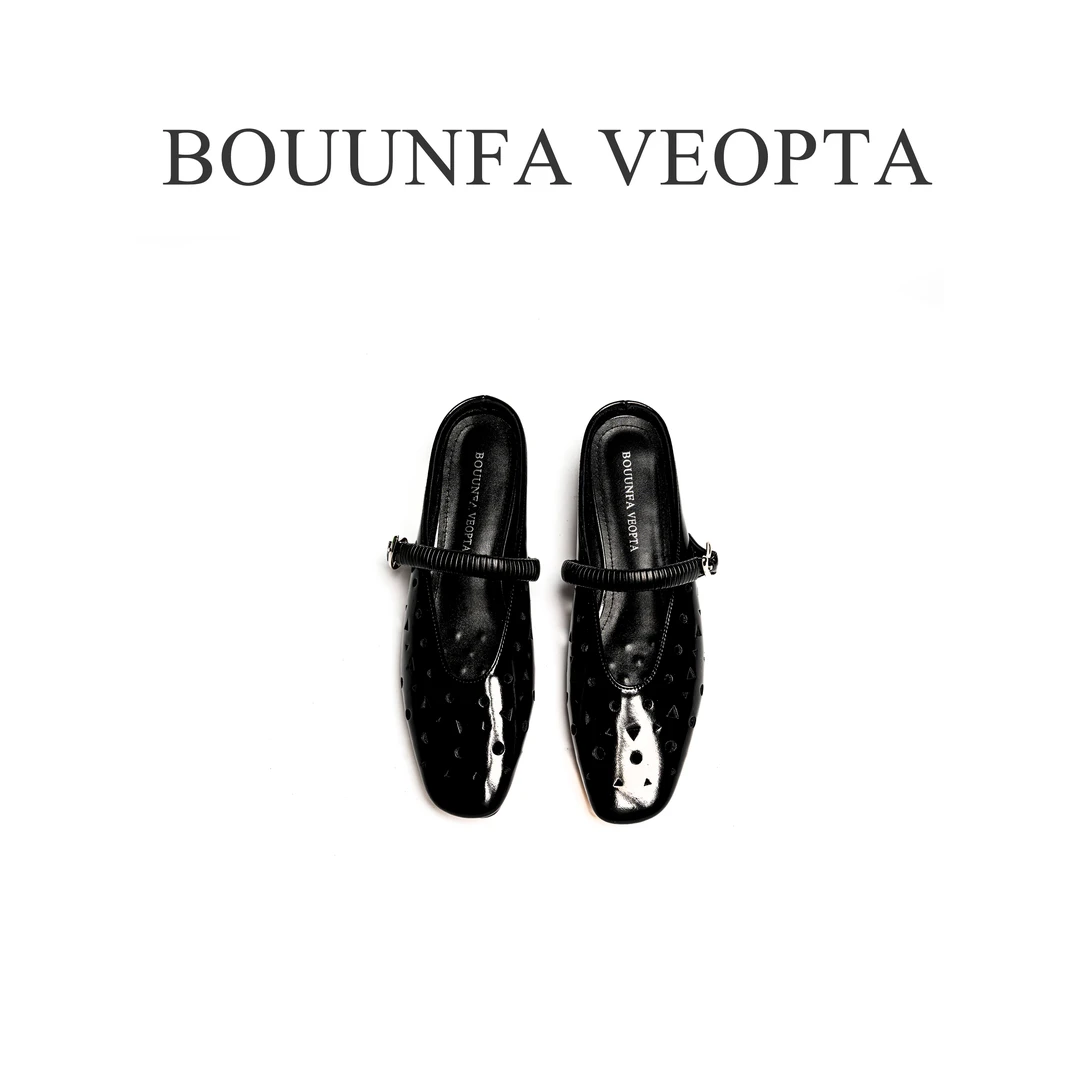 BOUUNFA VEOPTA【正品】时尚百搭半拖鞋镂空胎牛皮小单鞋女鞋D31