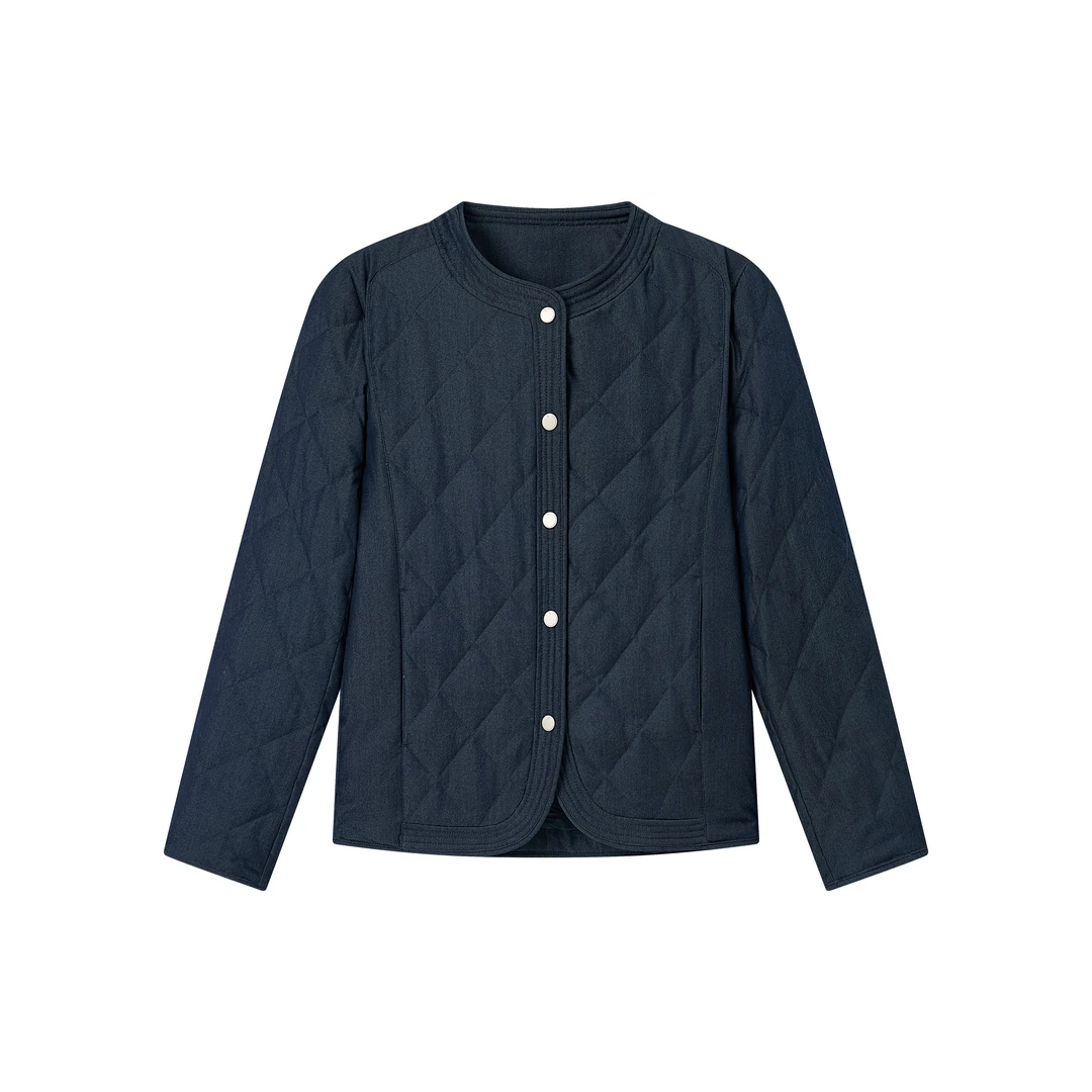【COCO MARKIE】2025秋冬老钱风时尚轻薄圆领菱格牛仔羽绒服252071