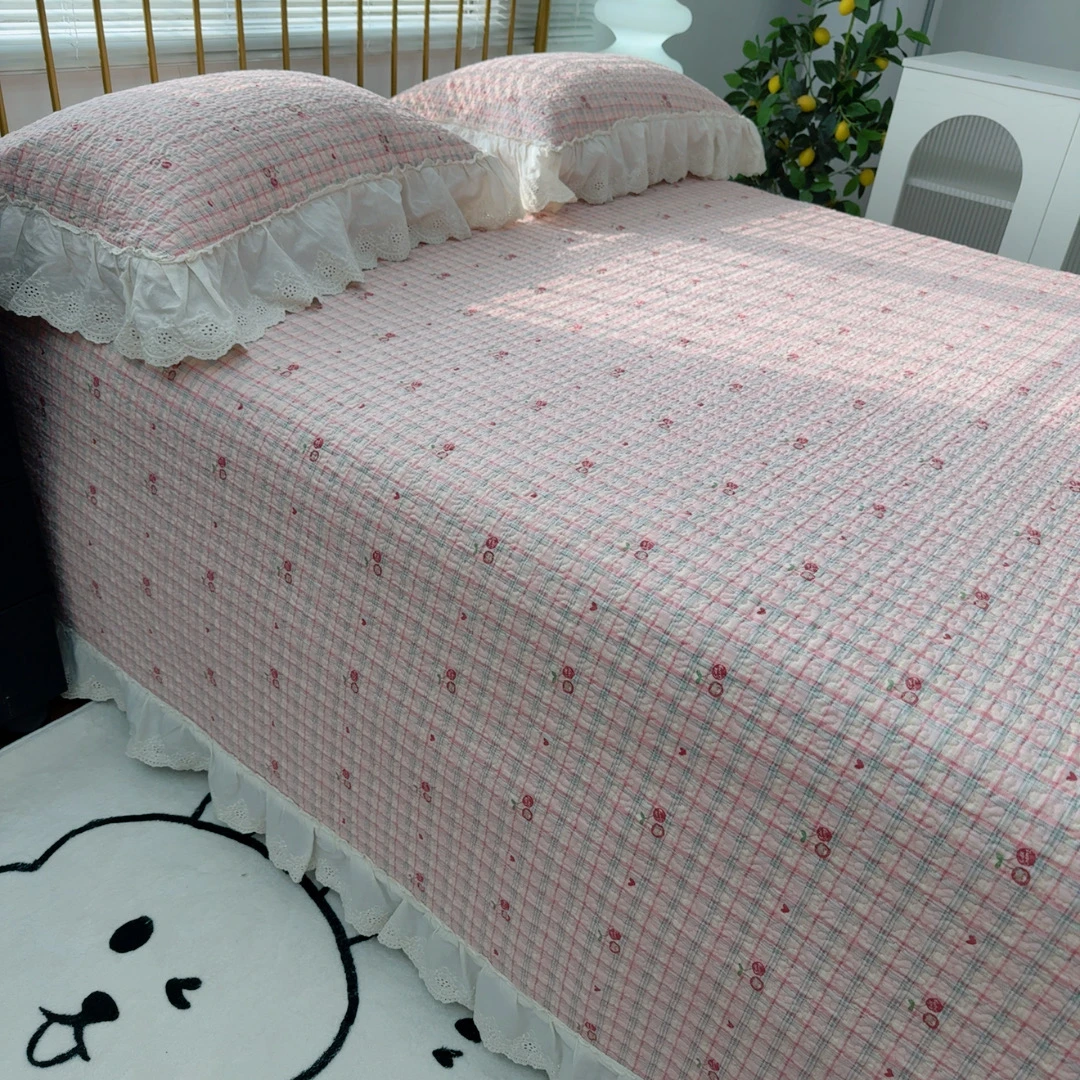 韩式大尺寸高温砂洗砂洗纯棉防滑双层纱245X265床盖三件套加厚