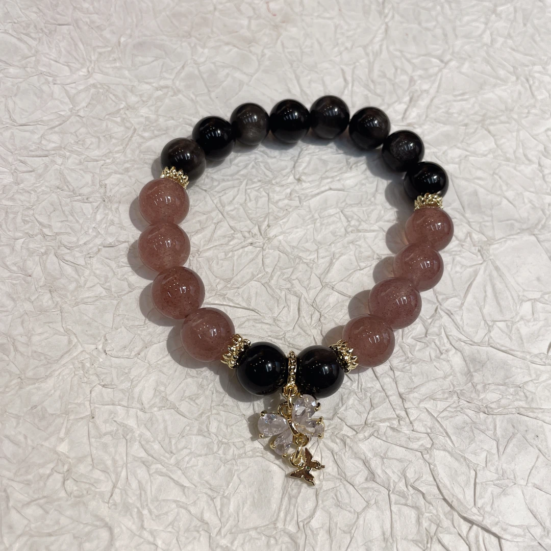 铜合金手链 12213 草莓银色小曜蝴蝶吊坠 手串