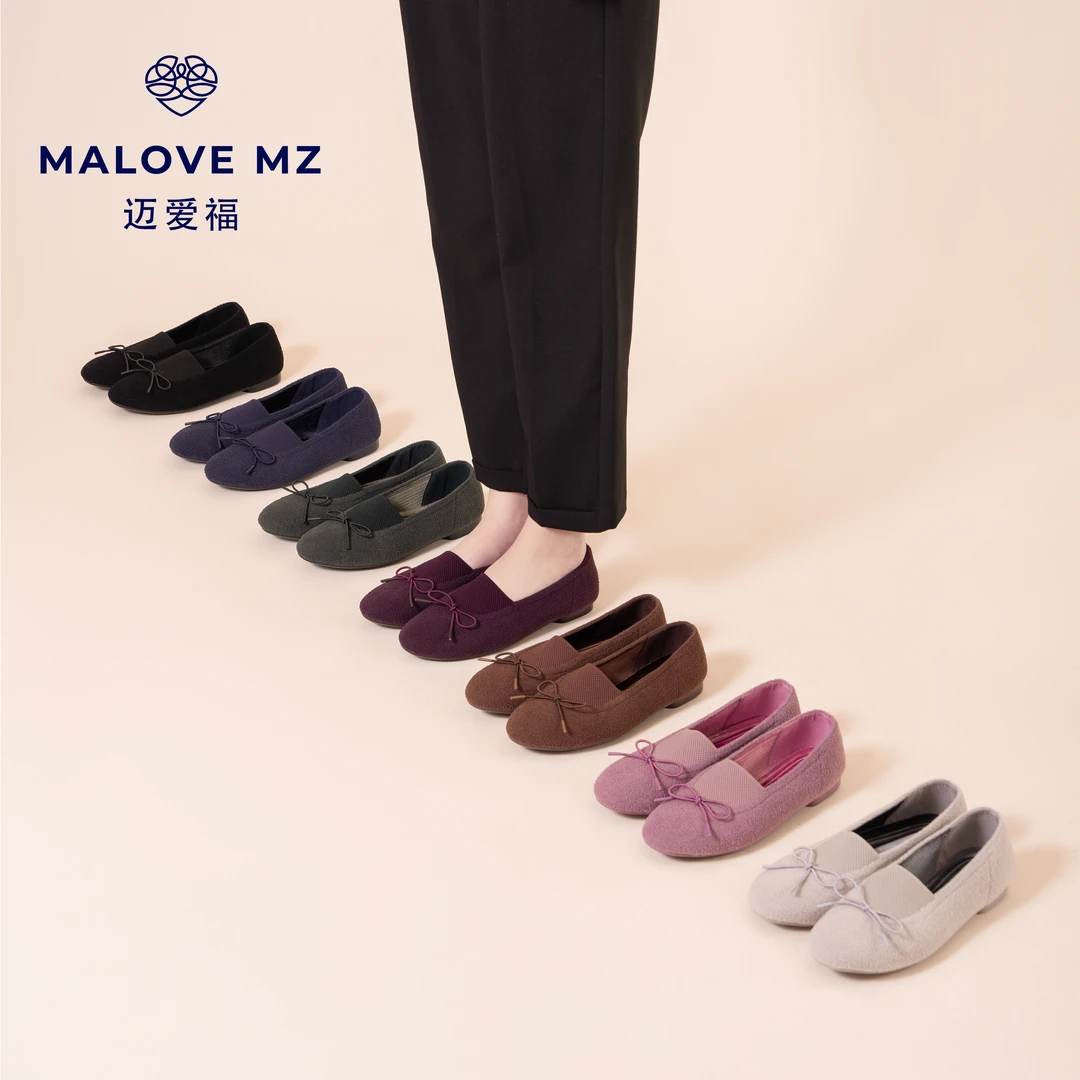 MALOVEMZ甜美蝴蝶结圆头平跟一脚蹬女鞋2025秋季新款软底芭蕾单鞋