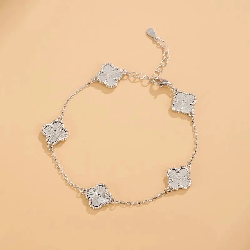 925银手链 纯银s925幸运四叶草五花手链女高级感镭射设计送女友