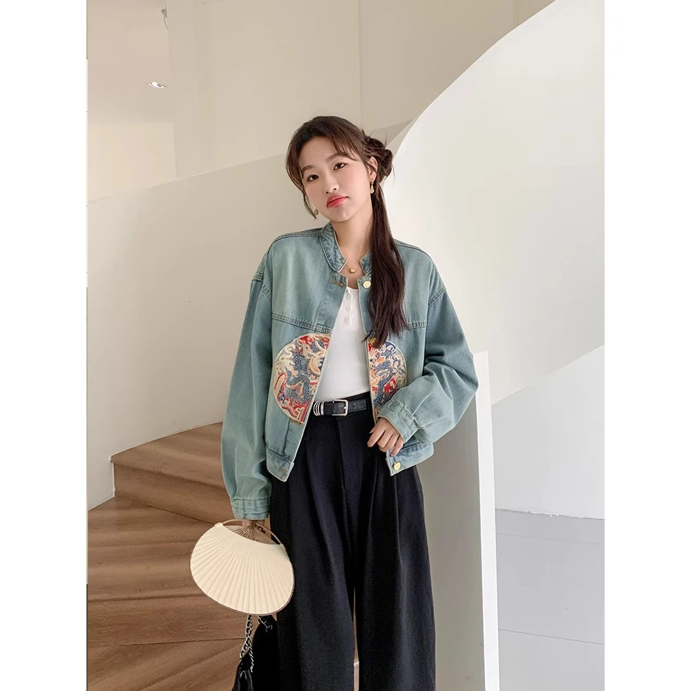 新中式国风刺绣牛仔外套女春季2025新款小个子超好看休闲2025