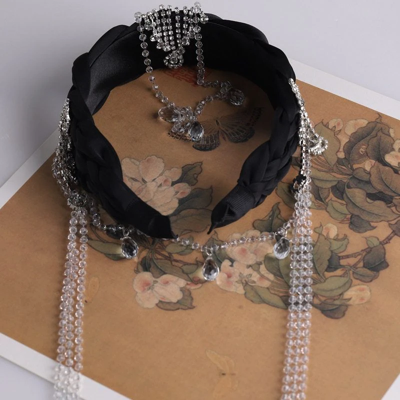 新款手工制作国风新中式长流苏发箍中国风马面裙时髦发饰个性批