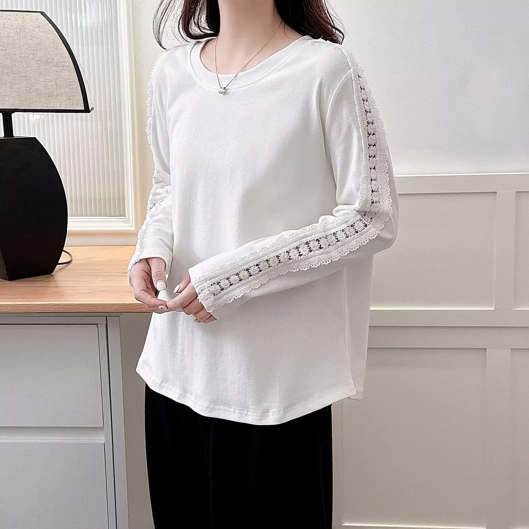 【萨萨BeFirm】微胖大码休闲宽松显瘦宽松减龄圆领长袖打底T恤