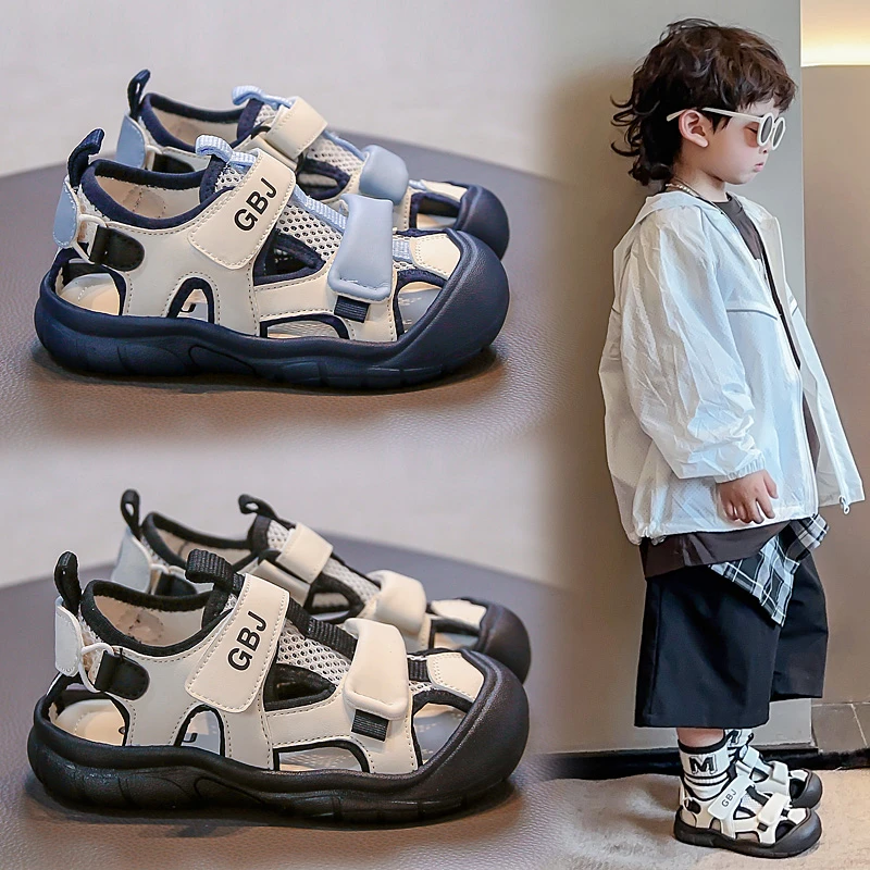 男童运动凉鞋2025夏季新款防滑透气溯溪鞋女童魔术贴软底包头童鞋