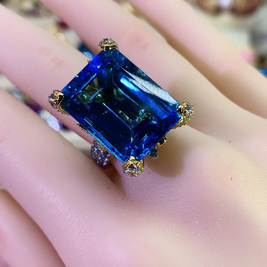 托帕石戒指银S925镶嵌