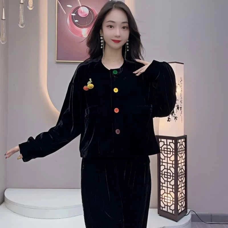 单件外套拼色彩扣时尚洋气宽松蝙蝠袖带里衬休闲减龄上衣#马2586