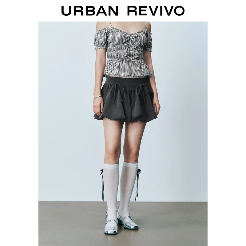 UR2025秋季新款女装芭蕾风拼接蕾丝系带超短款半裙UYU550071