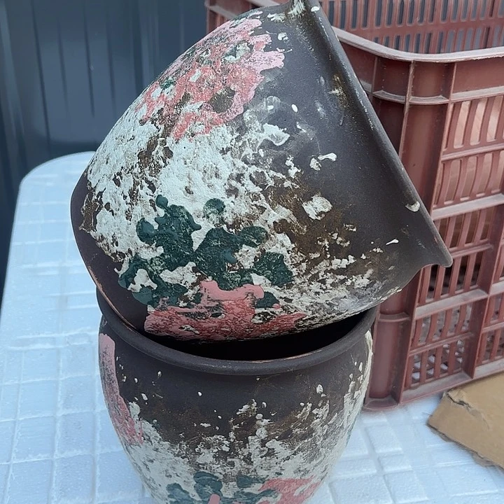 紫砂茶碗油画两个口径20高度20