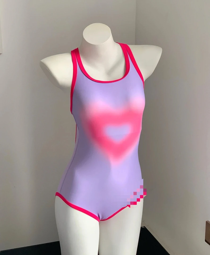 2025新款高级感游泳馆专用欧美夏季女童美背竞速游泳衣粉桃心