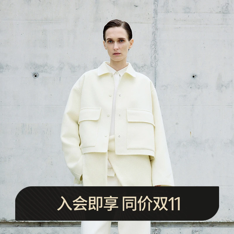LESS冬季毛呢短夹克女绵羊毛工装休闲百搭外套含羊绒2O0812620