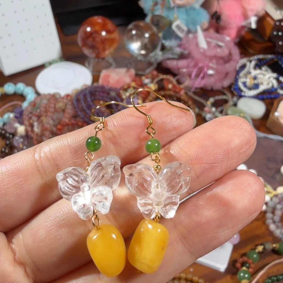 山***岄水晶手链银S925镶嵌水晶耳环