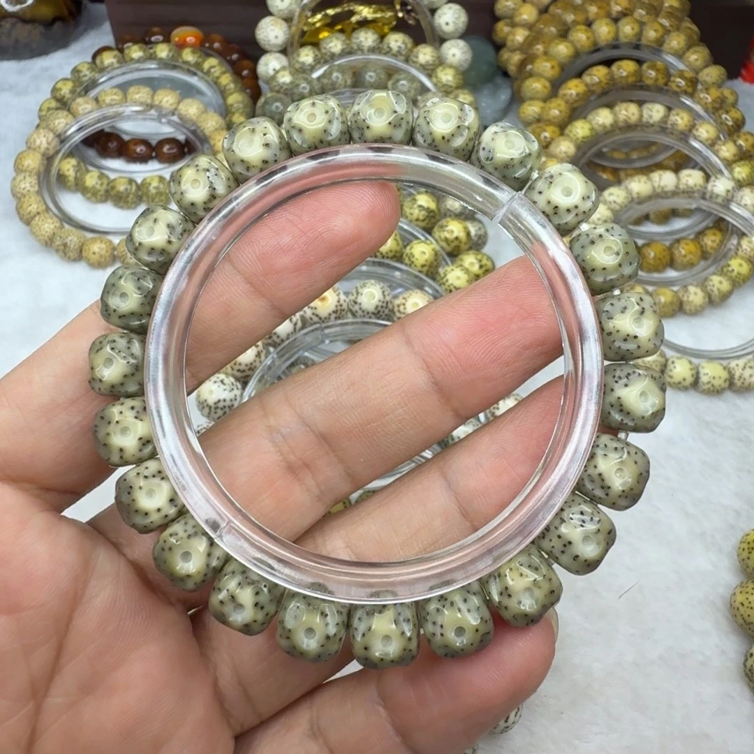 星月菩提手串糯冰绿包白月朗星稀针尖星无烟花手工雕刻无相10/9