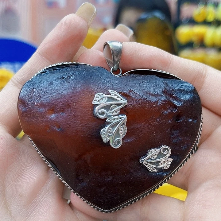 蜜蜡银S925镶嵌裸石吊坠