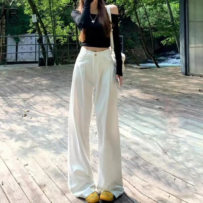 【现货运费险】夏季新款高腰显瘦白色薄款阔腿宽松牛仔裤女