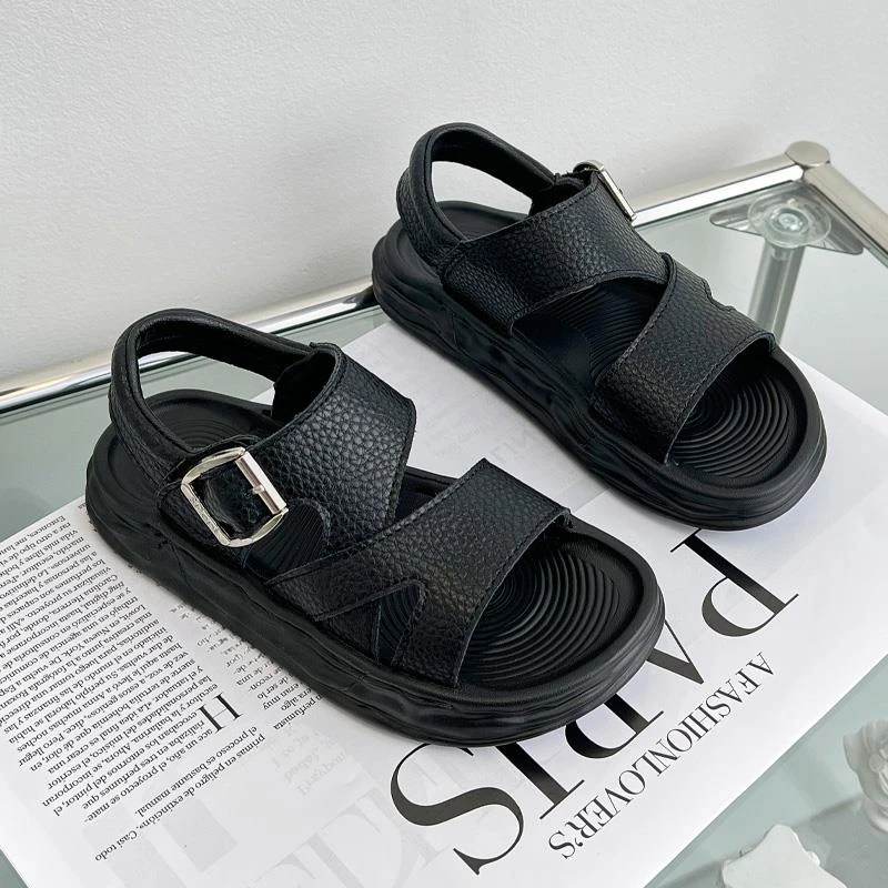 儿童凉鞋2025夏季新款中大童女童休闲防滑软底学生真皮男童沙滩鞋