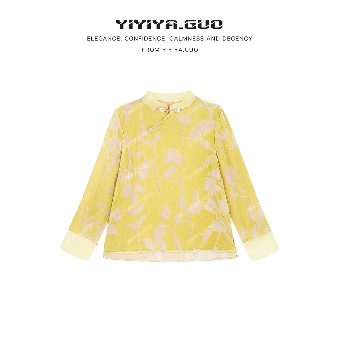 yiyiya.Guo艺艺吖新中式中国风提花斜襟长袖上衣2599SS52