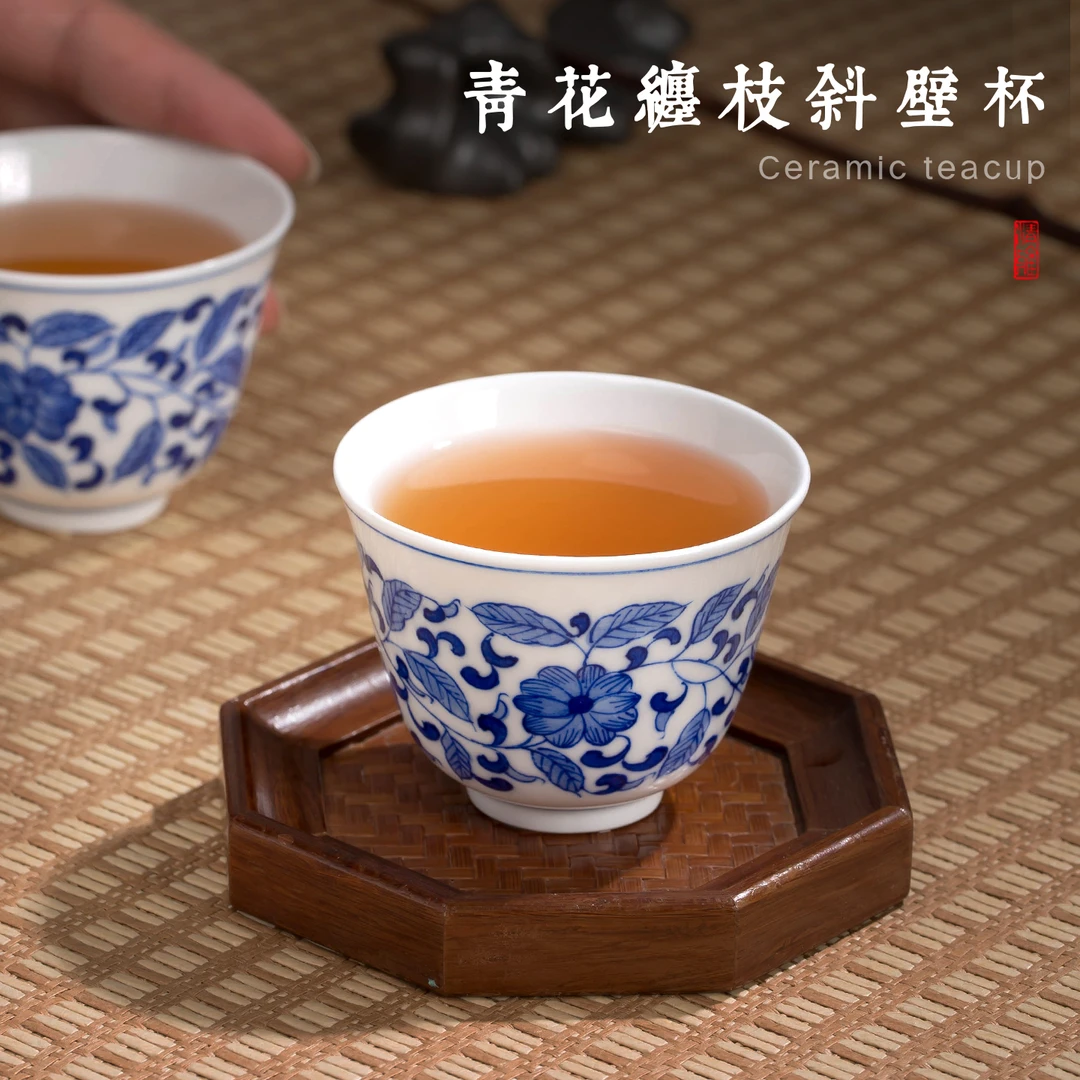 功夫陶瓷手绘青花陶瓷主人杯景德镇玉瓷茶杯茶具个人专用品茗杯子