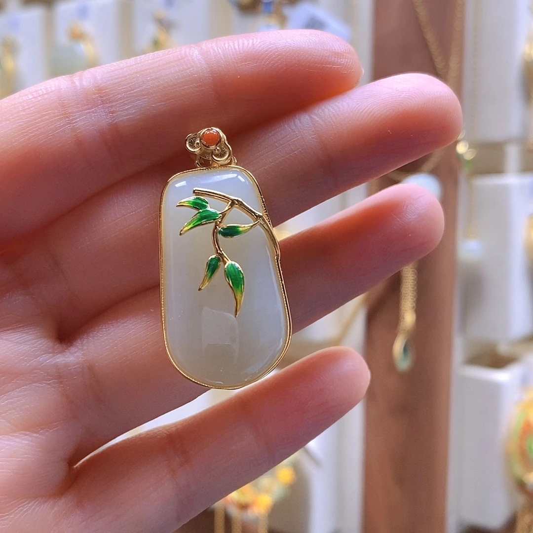 和田玉颈饰银S925镶嵌