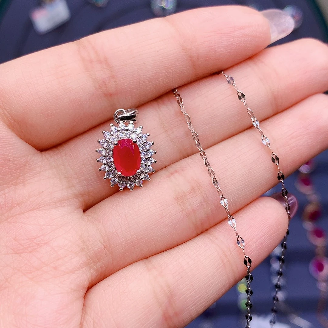红宝石颈饰银S925镶嵌