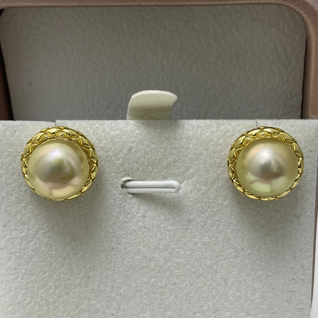 天然海水南洋金珠耳钉10-11mm气质时尚