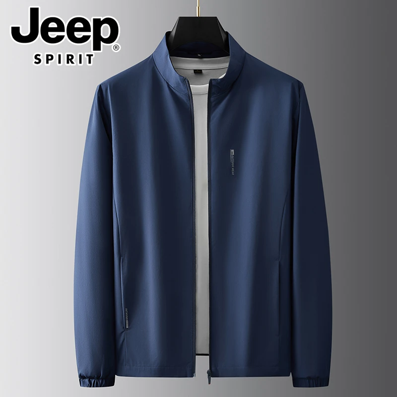 JEEPSPIRIT春秋季商务男装薄款大码夹克简约男士立领中年外套上衣