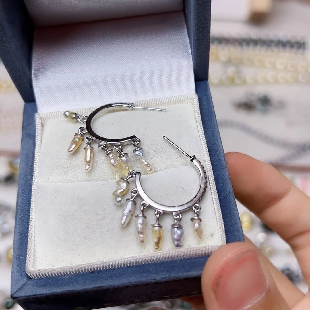 海水珍珠耳饰银S925镶嵌