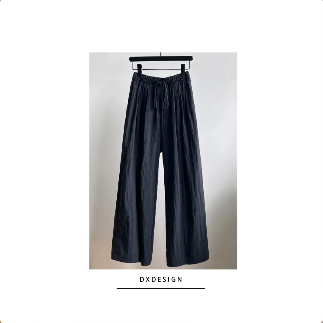 松弛感慵懒风藏青色懒人垂感肌理山本裤买手店高品防皱阔腿休闲裤