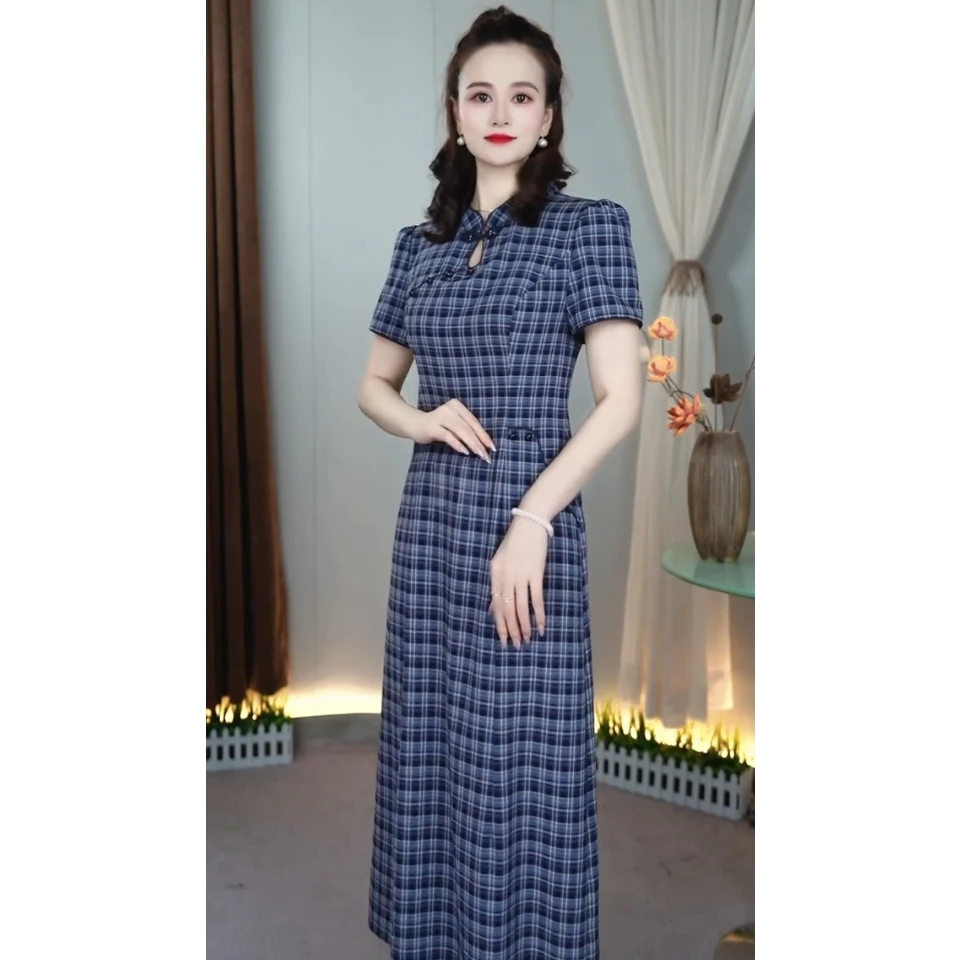 1962夏季新款中国风连衣裙减龄收腰显瘦时尚中式妈妈装