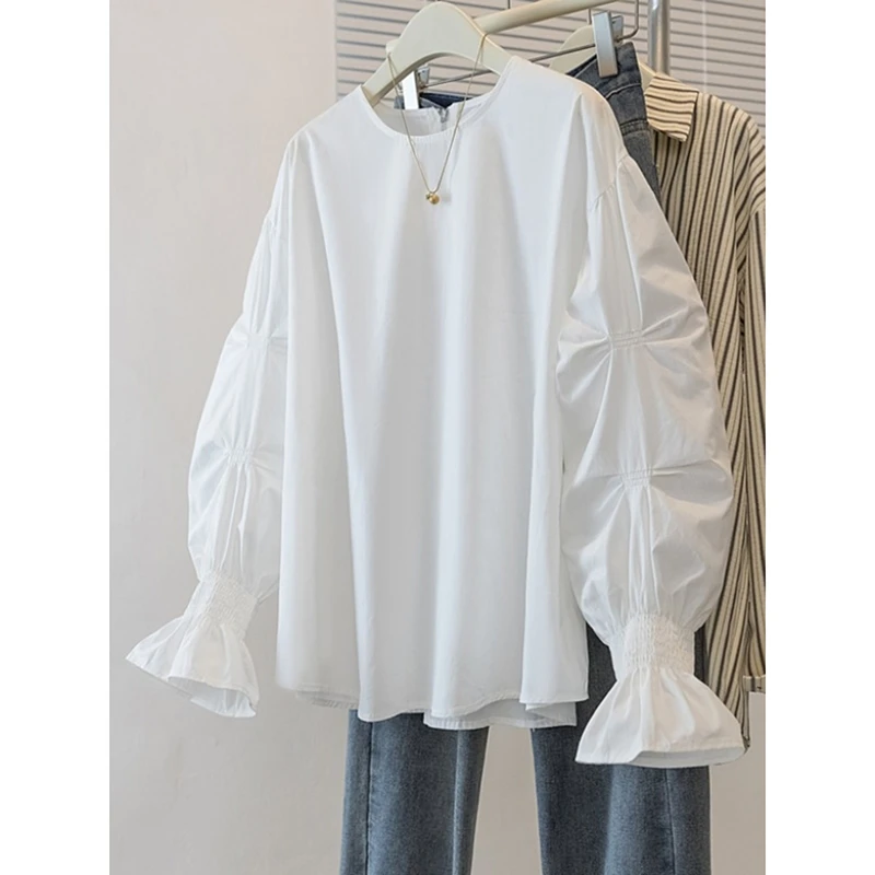 法式独特喇叭袖白色正肩衬衫女2025秋冬新款大码胖mm马甲叠穿上衣