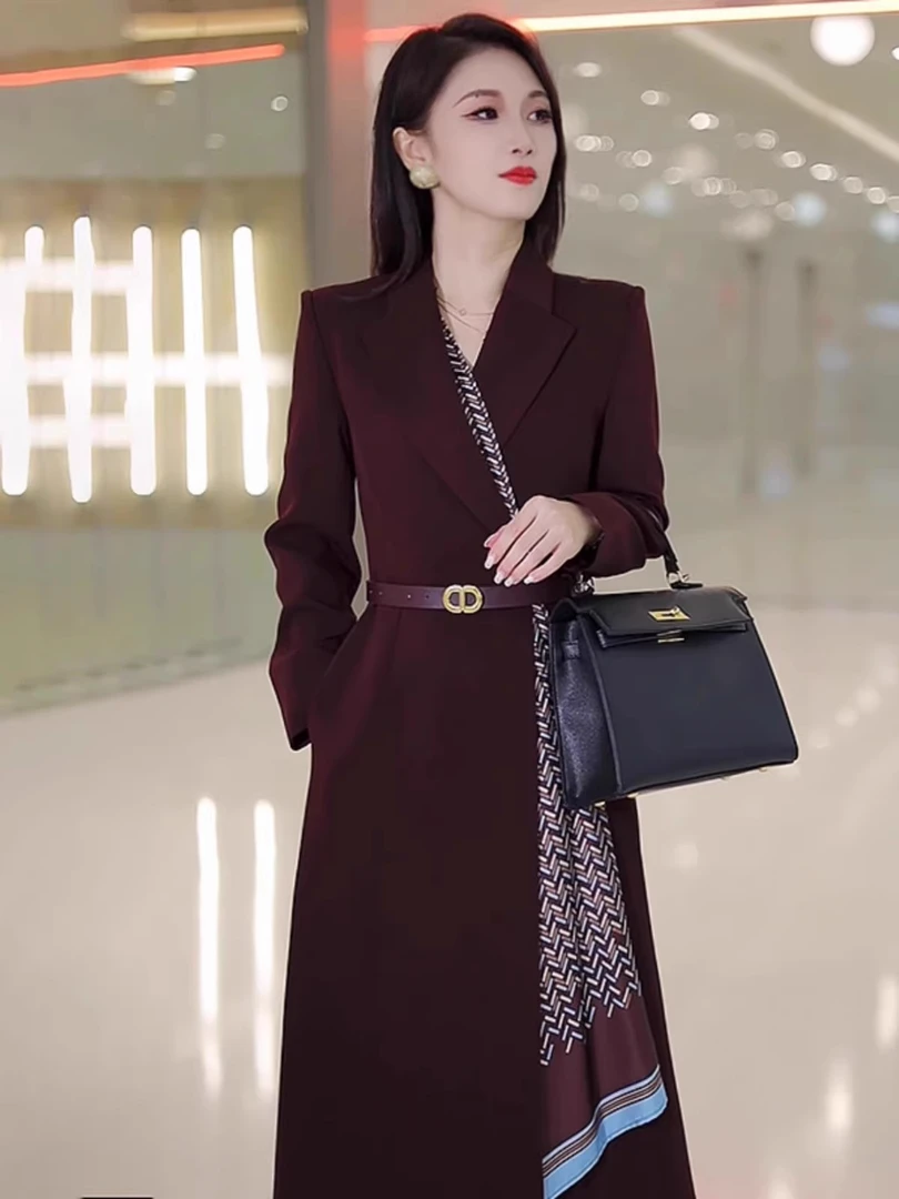 Q8021女装新款秋冬季新款气质优雅通勤中长职业西装连衣裙法式