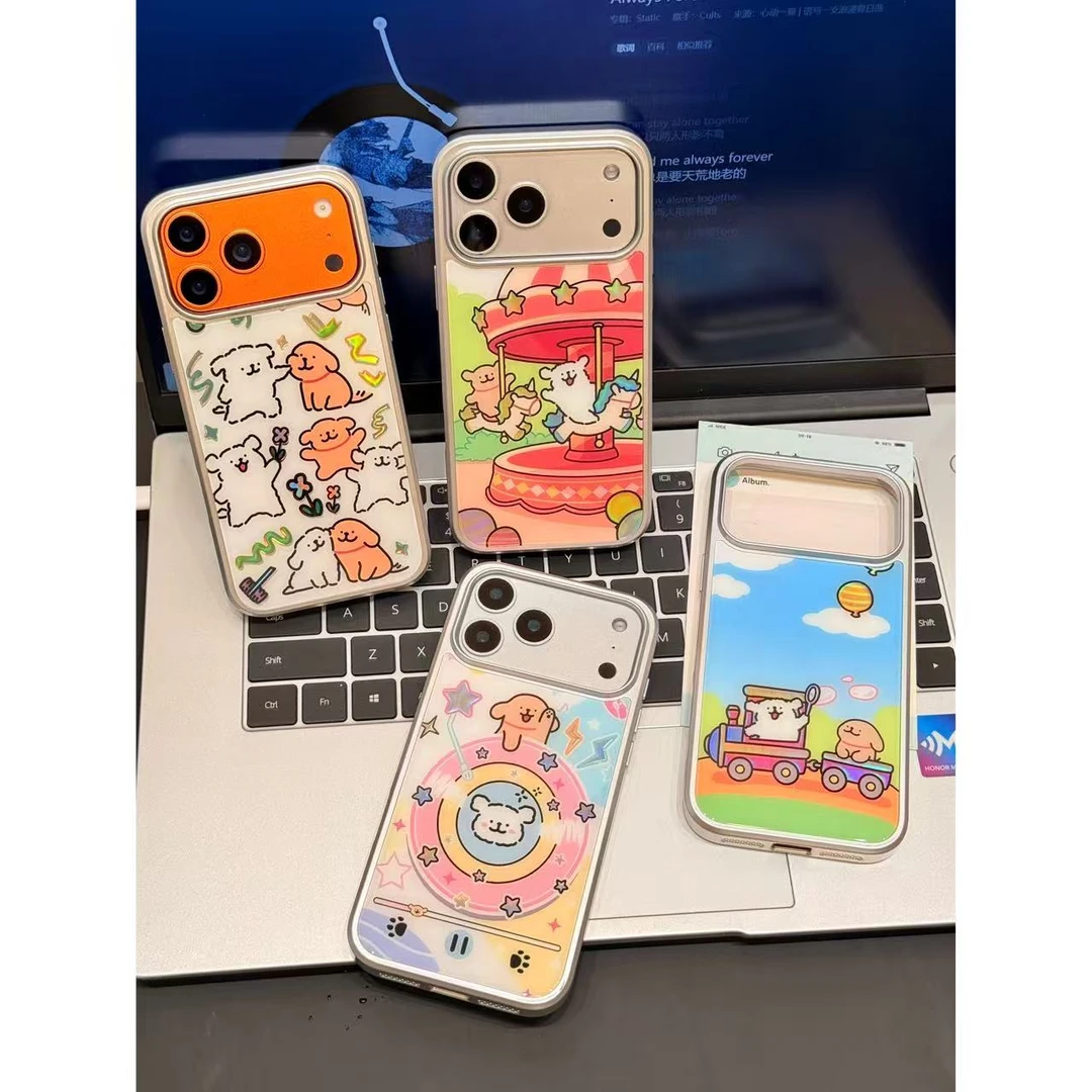 可爱小动物集合碳纤维彩金壳适用苹果17/16/15/防摔手机壳