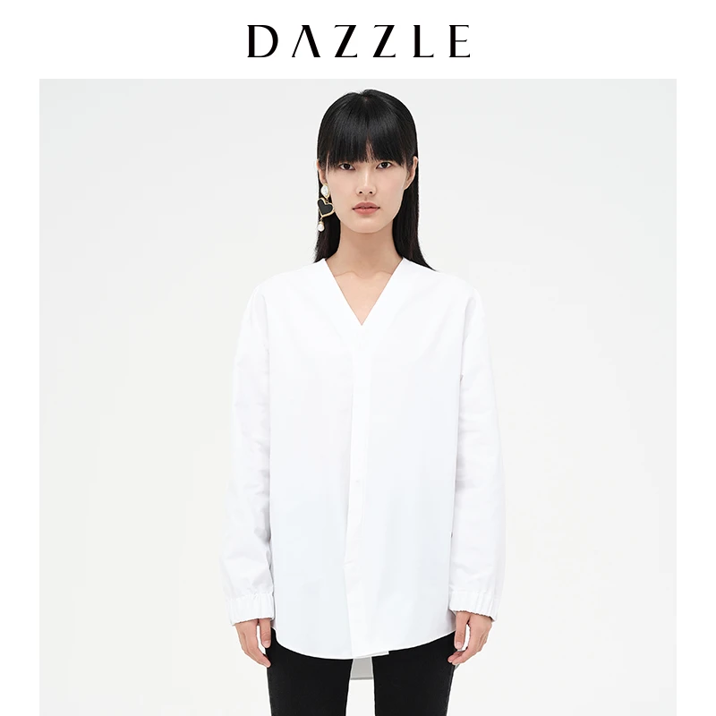【3/16】DAZZLE地素设计感抽绳V领长袖衬衫上衣女2D4C418