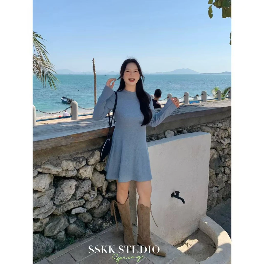 KMZY/KMZY山_山【蓝屿风信】微胖女装韩版早春气质温柔风针织连衣裙