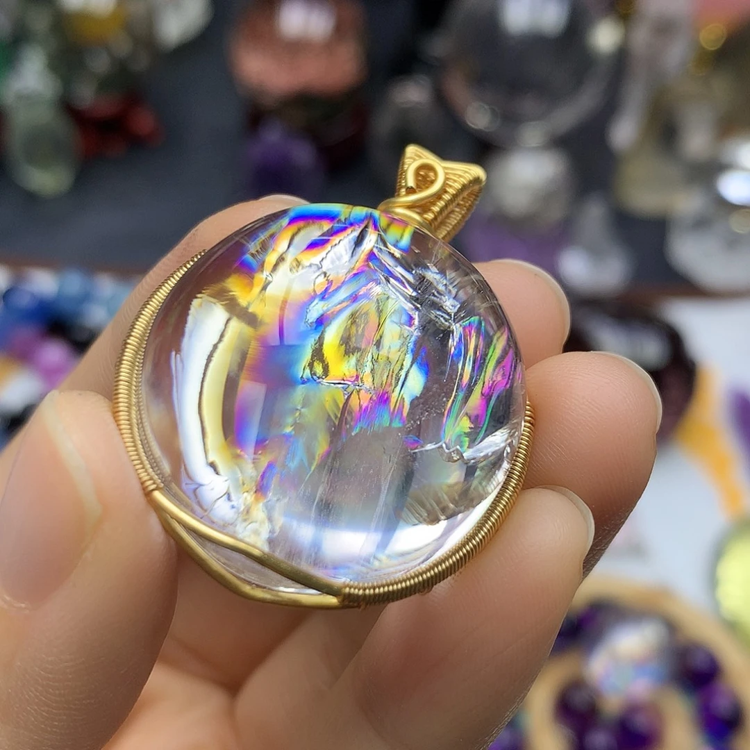 珠宝半成品水晶未镶嵌天然水晶白阿塞毛衣吊坠