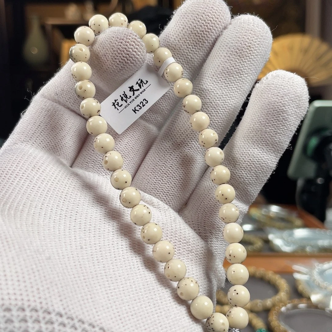 星月菩提手串7mm 石玉料骨瓷白半壁月留白圆珠手持 K323