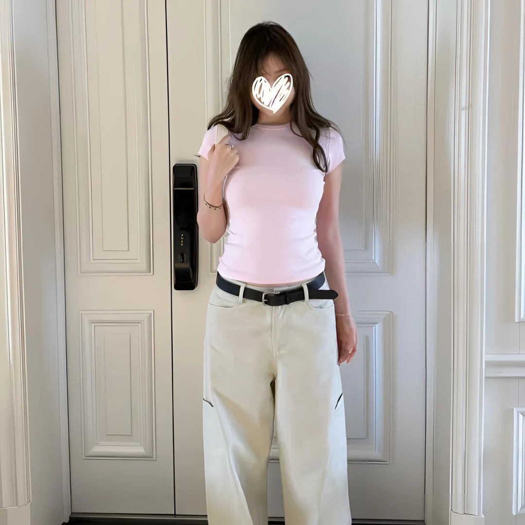 美式辣妹纯色正肩短袖t恤女春夏季2025新款基础款母亲节洋气衣服