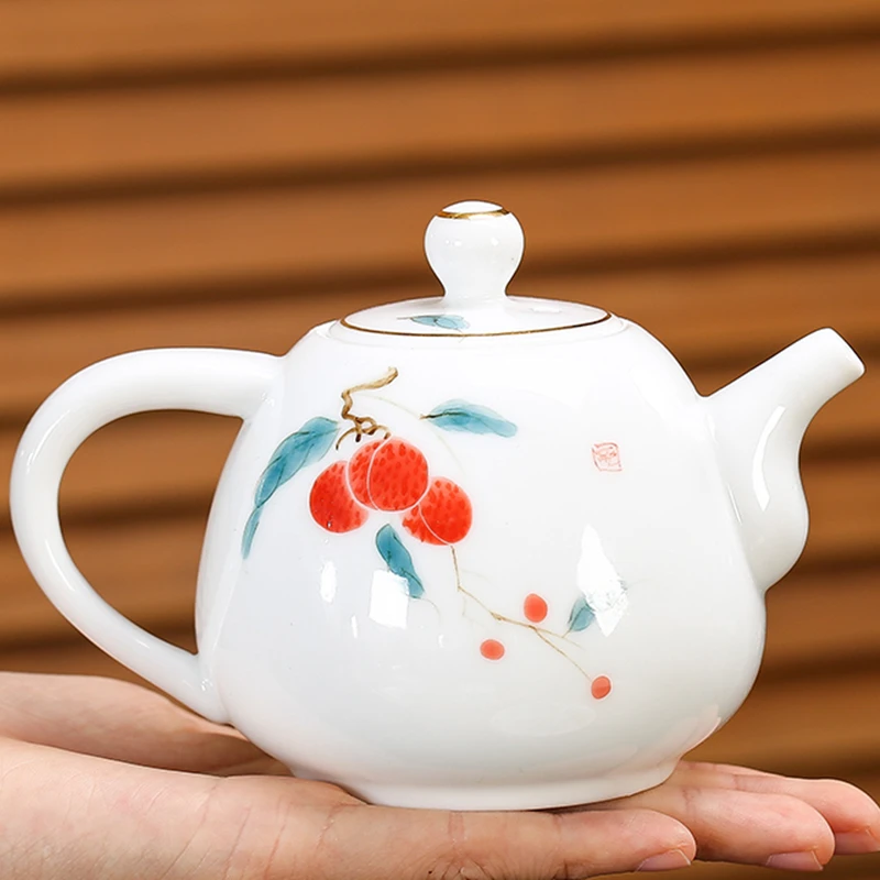 描金手绘釉下彩茶壶中式手工德化白瓷泡茶壶大号防烫泡茶器单壶杯