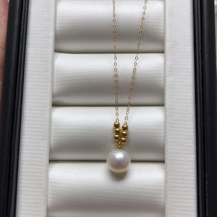 海水珍珠漏AK吊坠套链8-9mm18K金镶嵌