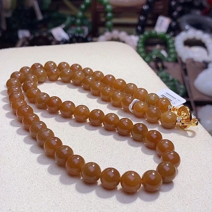 和田玉未镶嵌颈饰收藏级新疆且末红糖老矿料高冰项链8m