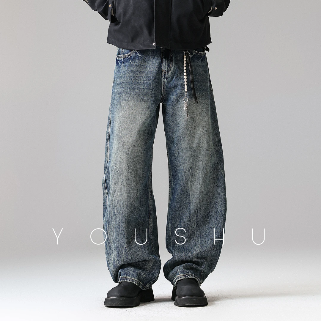 YOUSHU「古着新生」美式潮牌水洗做旧牛仔裤男秋季直筒宽松长裤