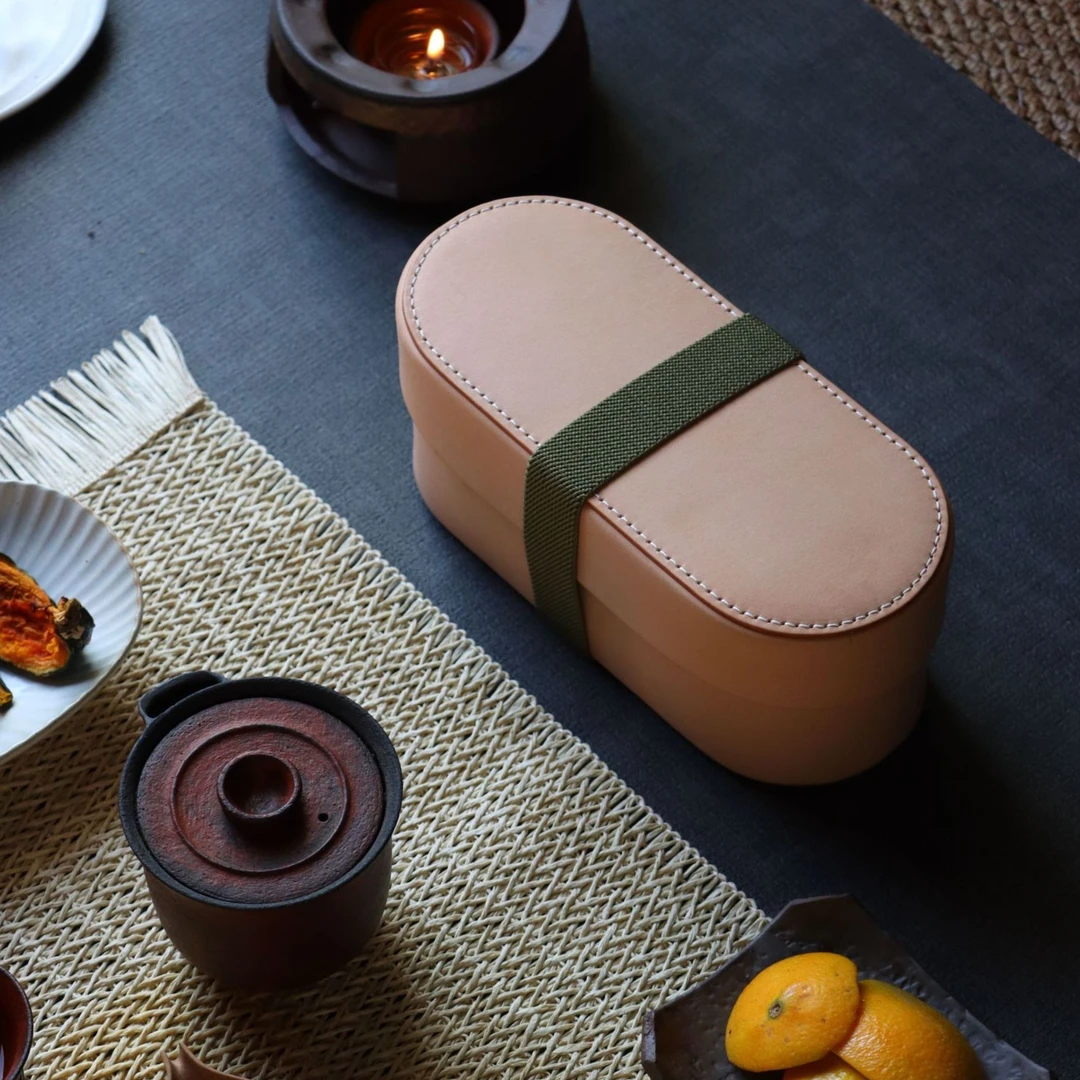 复古植鞣牛皮茶具收纳盒便携式户外茶器收纳真皮