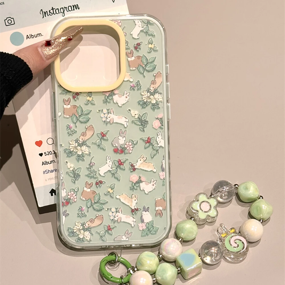 满屏花草兔兔适用于iPhone16proman手机壳15少女心14可爱13小清新