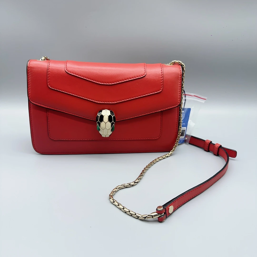 95新 BVLGARI/宝格丽  红色蛇头链条包 1627 6557