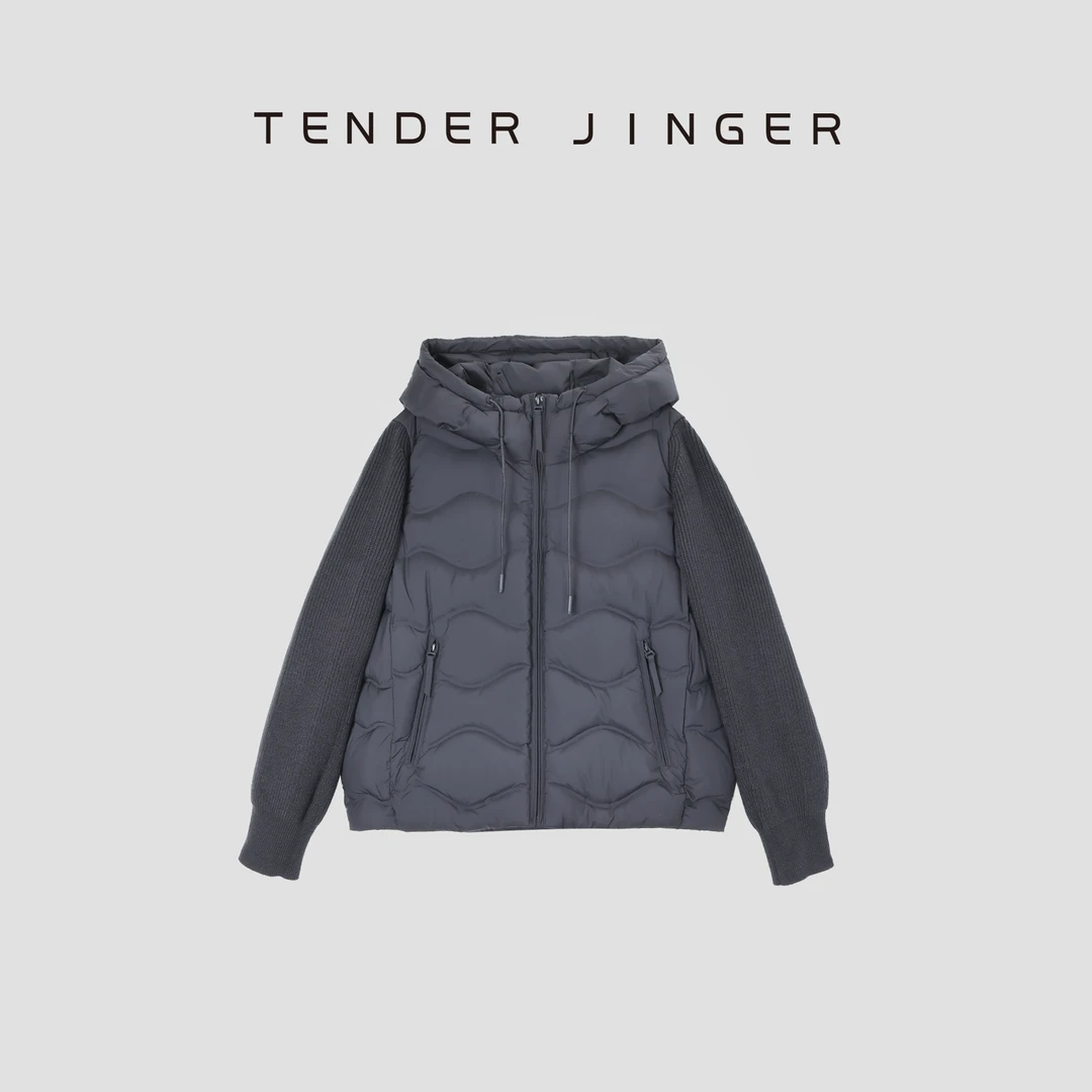 Tender Jinger连帽针织袖休闲短款羽绒服T54SBL50057